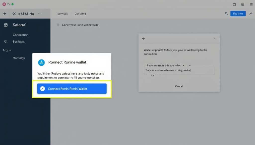 Connecting Ronin wallet to Katana DEX with connect button highlighted