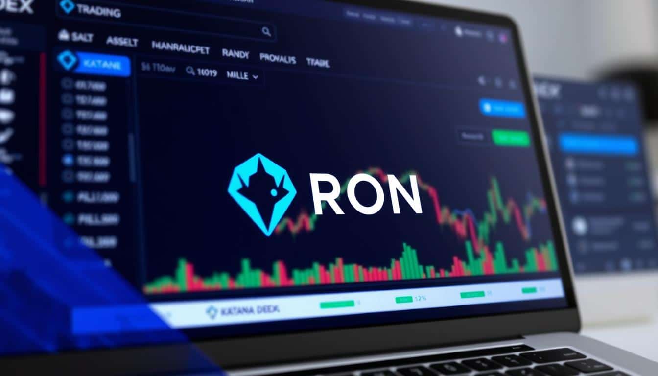 RON token logo displayed on a digital interface with Katana DEX in the background