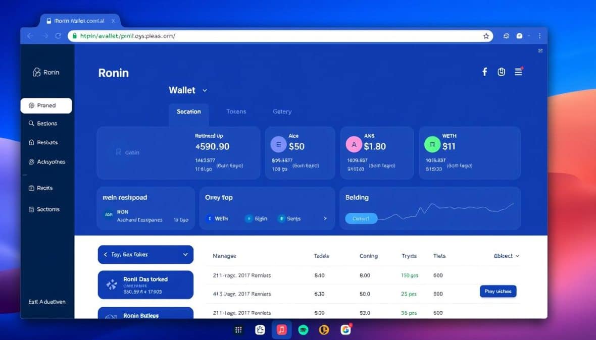 Ronin Wallet interface showing the dashboard with token balances