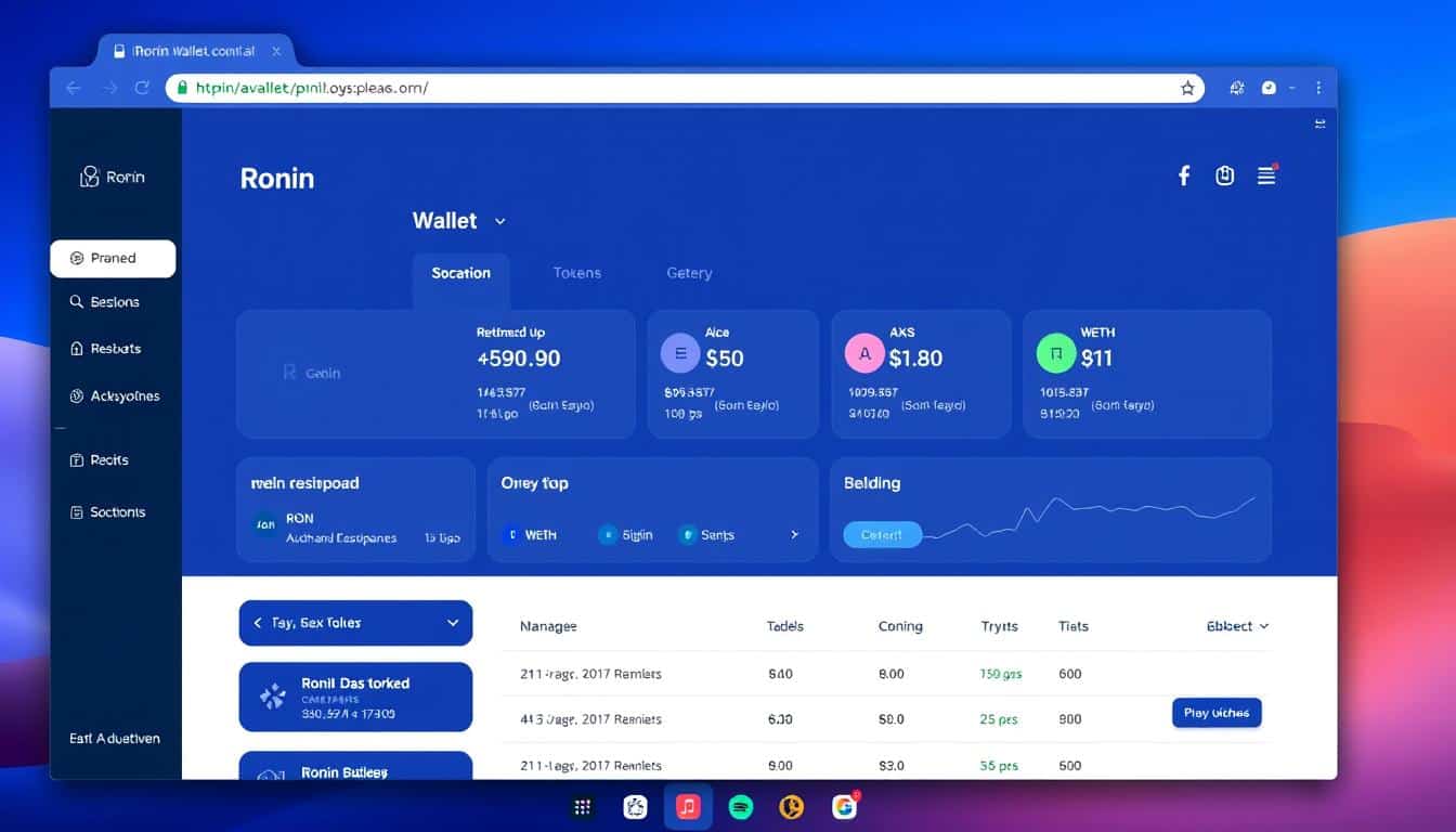 Ronin Wallet interface showing the dashboard with token balances