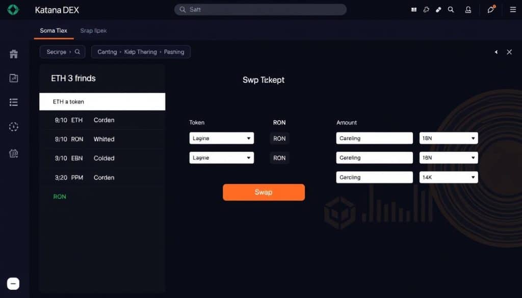 Katana DEX interface showing RON token swap process Katana DEX interface showing RON token swap process