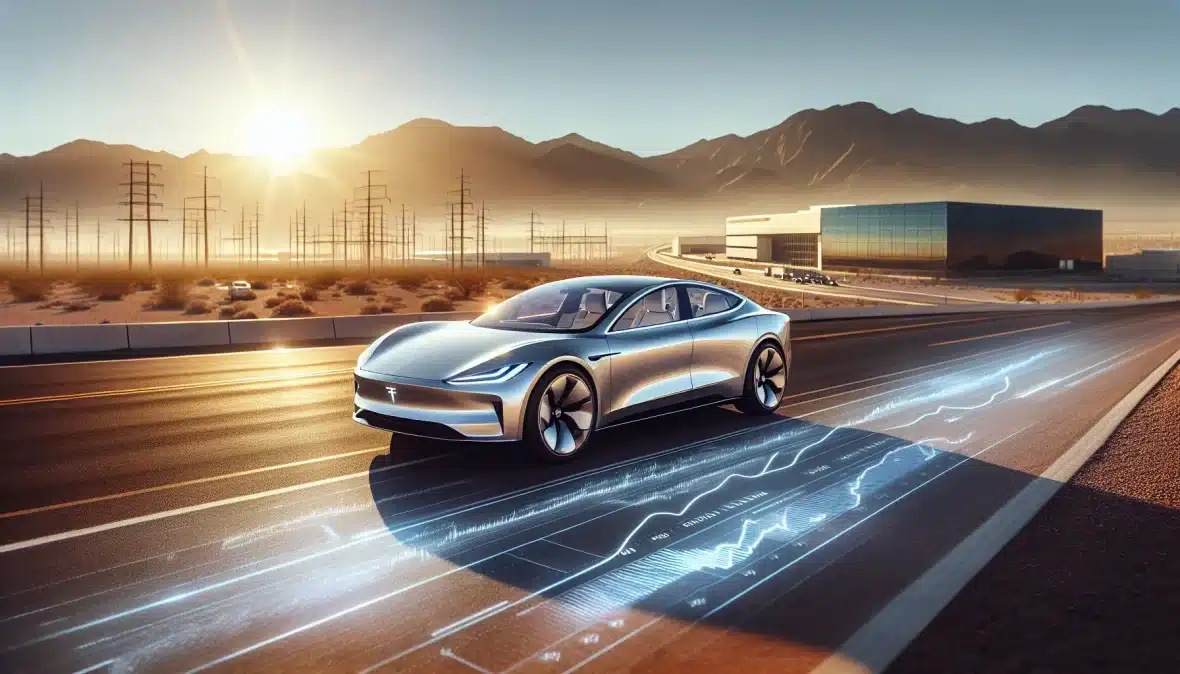 silver-lucid-air-electric-sedan-on-arizona-highway-with-manufacturing-facility-in-background