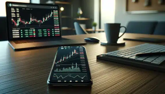 smartphone-displaying-amp-cryptocurrency-price-chart-on-wooden-desk-with-laptop-in-background