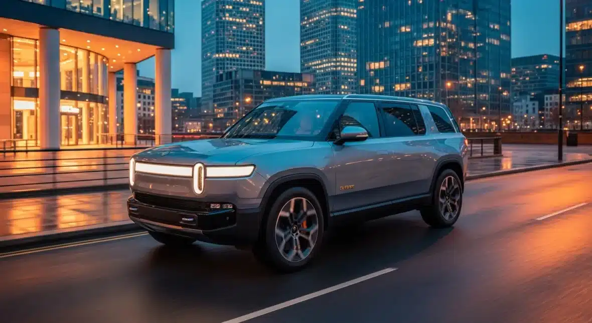 futuristic-rivian-electric-suv-driving-through-london-s-financial-district-at-twilight