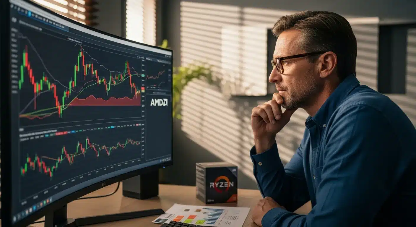 investor-analyzing-amd-stock-charts-on-monitor-in-home-office-at-sunset