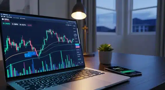 laptop-displaying-spell-token-cryptocurrency-price-charts-on-a-modern-desk