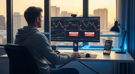 trader-monitoring-volatile-altcoin-charts-on-computer-screens-at-city-apartment-desk