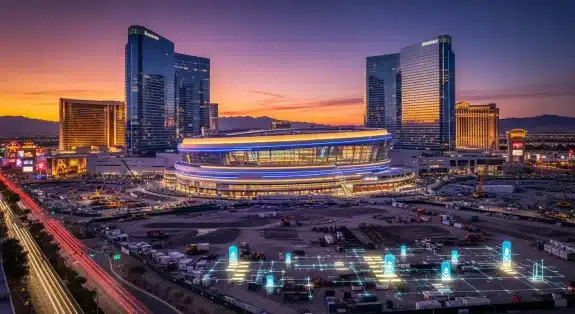 a-massive-modern-arena-and-hotel-towers-under-development-on-the-las-vegas-strip-at-dusk