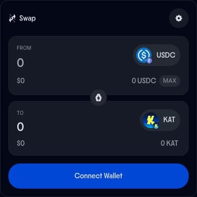 Swap panel in the Katana app set to swap USDC to KAT